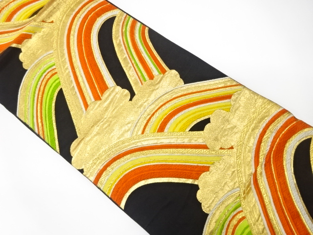 JAPANESE KIMONO / ANTIQUE FUKURO OBI / SILK / WOVEN ABSTRACT SEIGAIHA